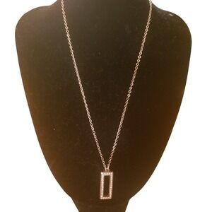Brighton Rectangle CZ Pendant Necklace‎ Delicate Box Chain Fashion Jewelry